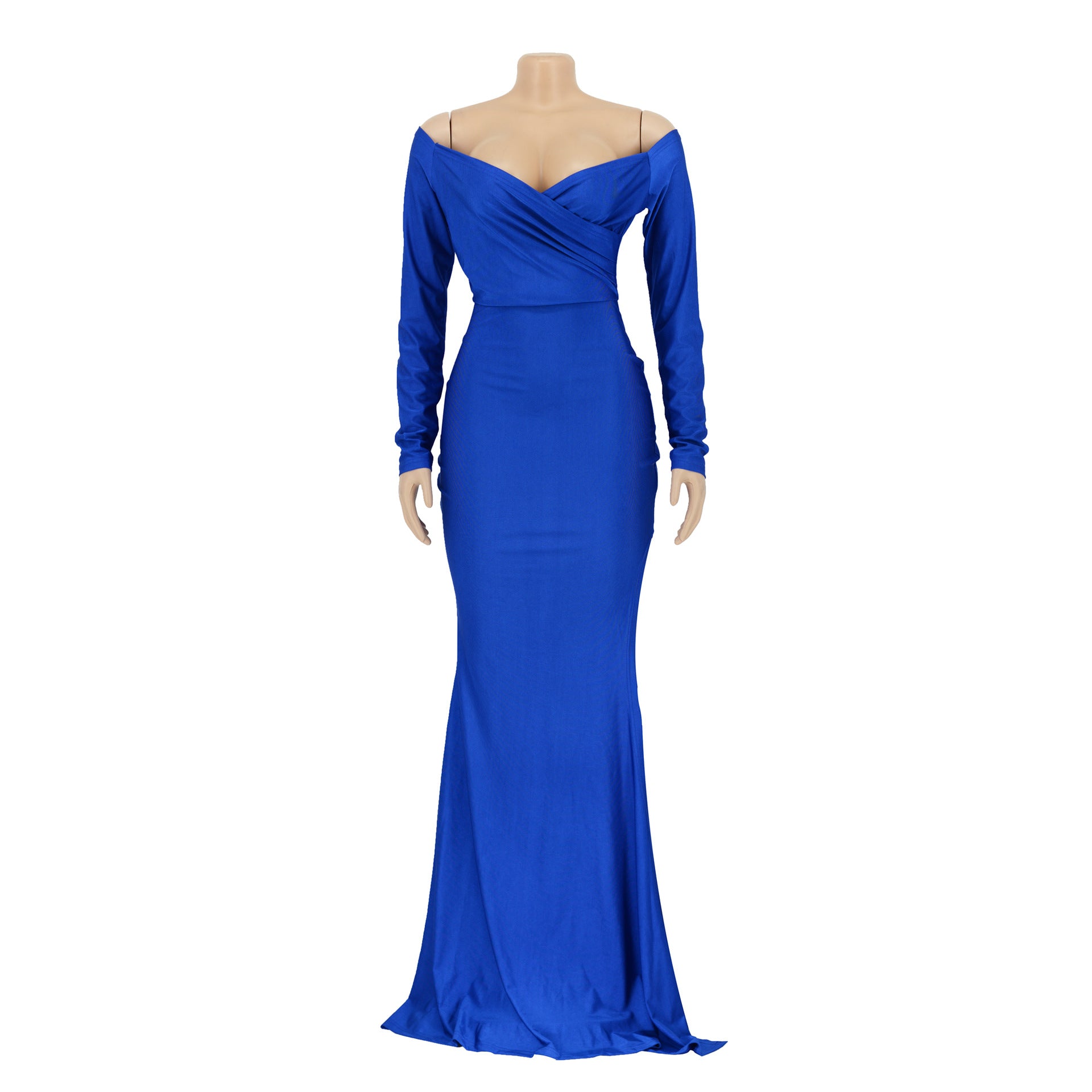 Women Sexy V-Neck Dress Solid Slit Long Sleeve Maxi Dress 28