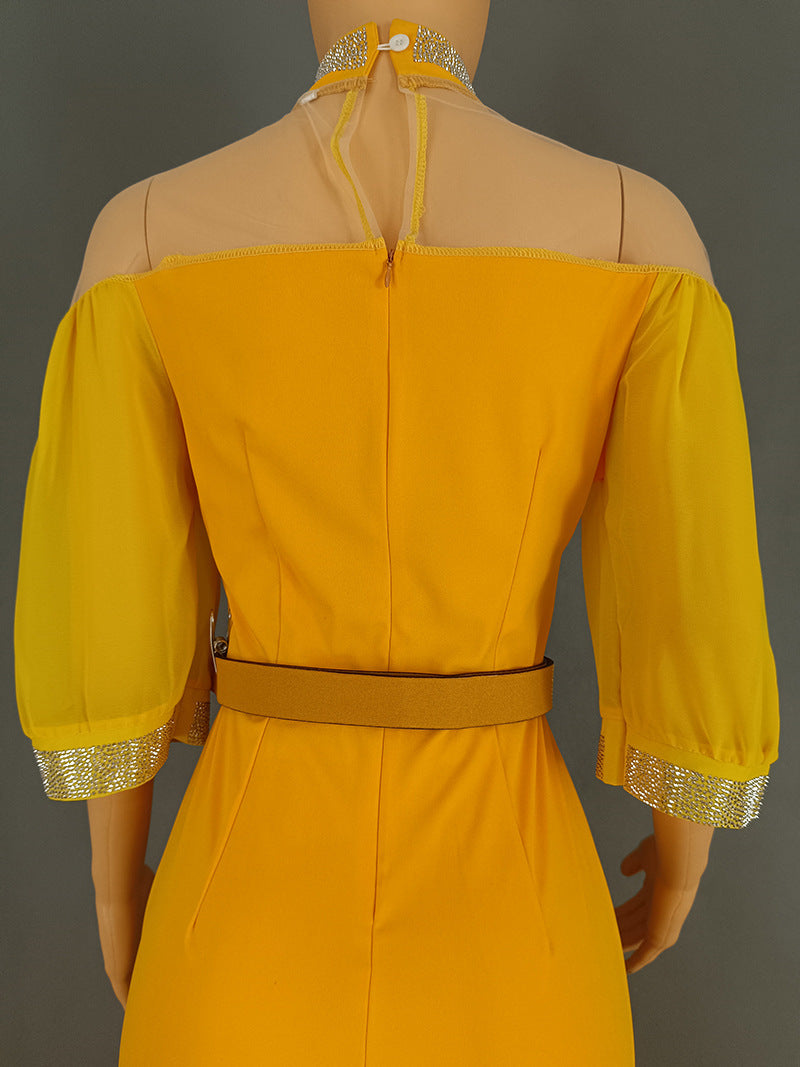 African Plus-Size Elegant Chic Beaded Patchwork Slit Bodycon Dress 20