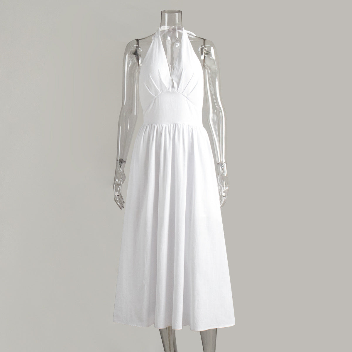 Women Spring Summer Solid v-neck Backless Lace Dress 14