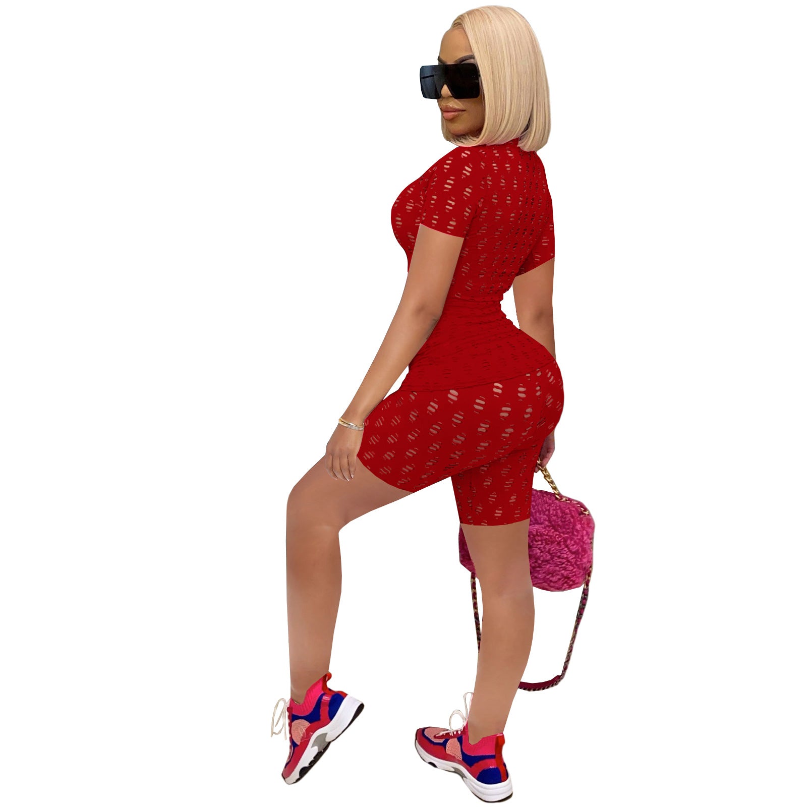 Women Street Style Ripped Sweatpants Two-Piece Set 6