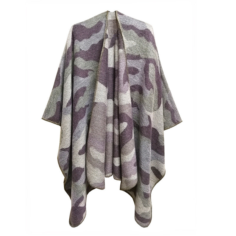 Women jacquard cape camouflage slit shawl 19