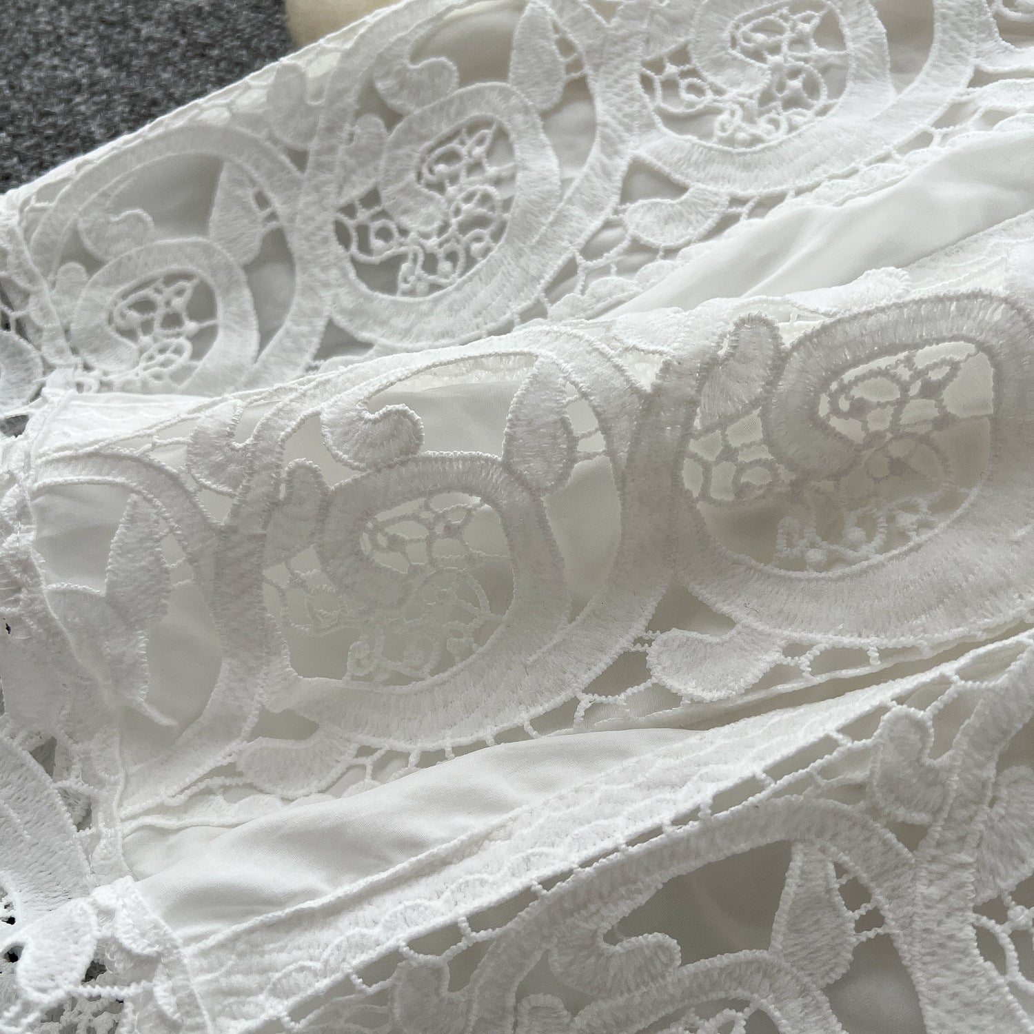 Autumn Lace Sheer Embroidered Blouse High Waist Midi Skirt Set 22