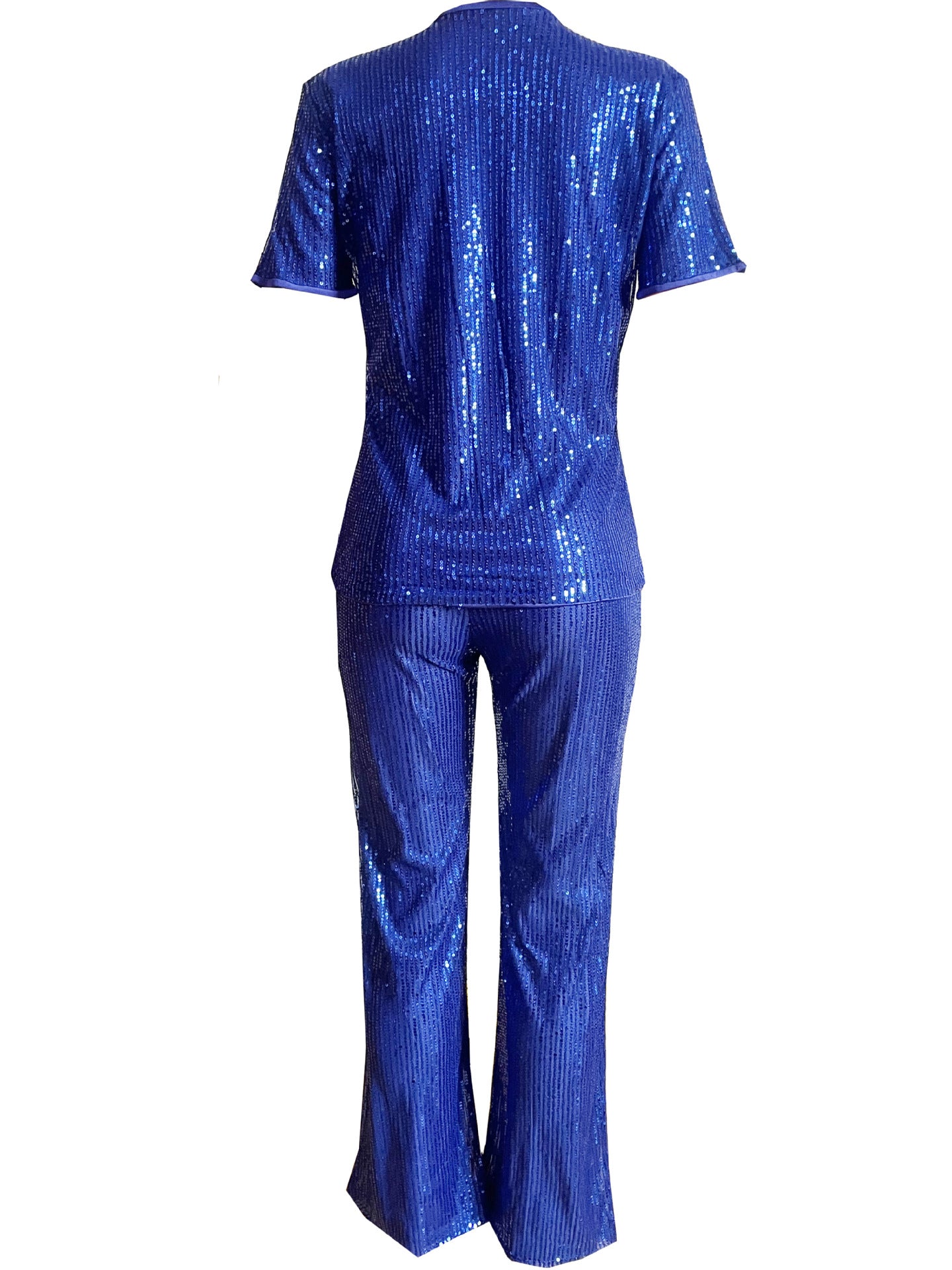 Women's Short Sleeve Sequin Casual Two Piece Pants Set 18