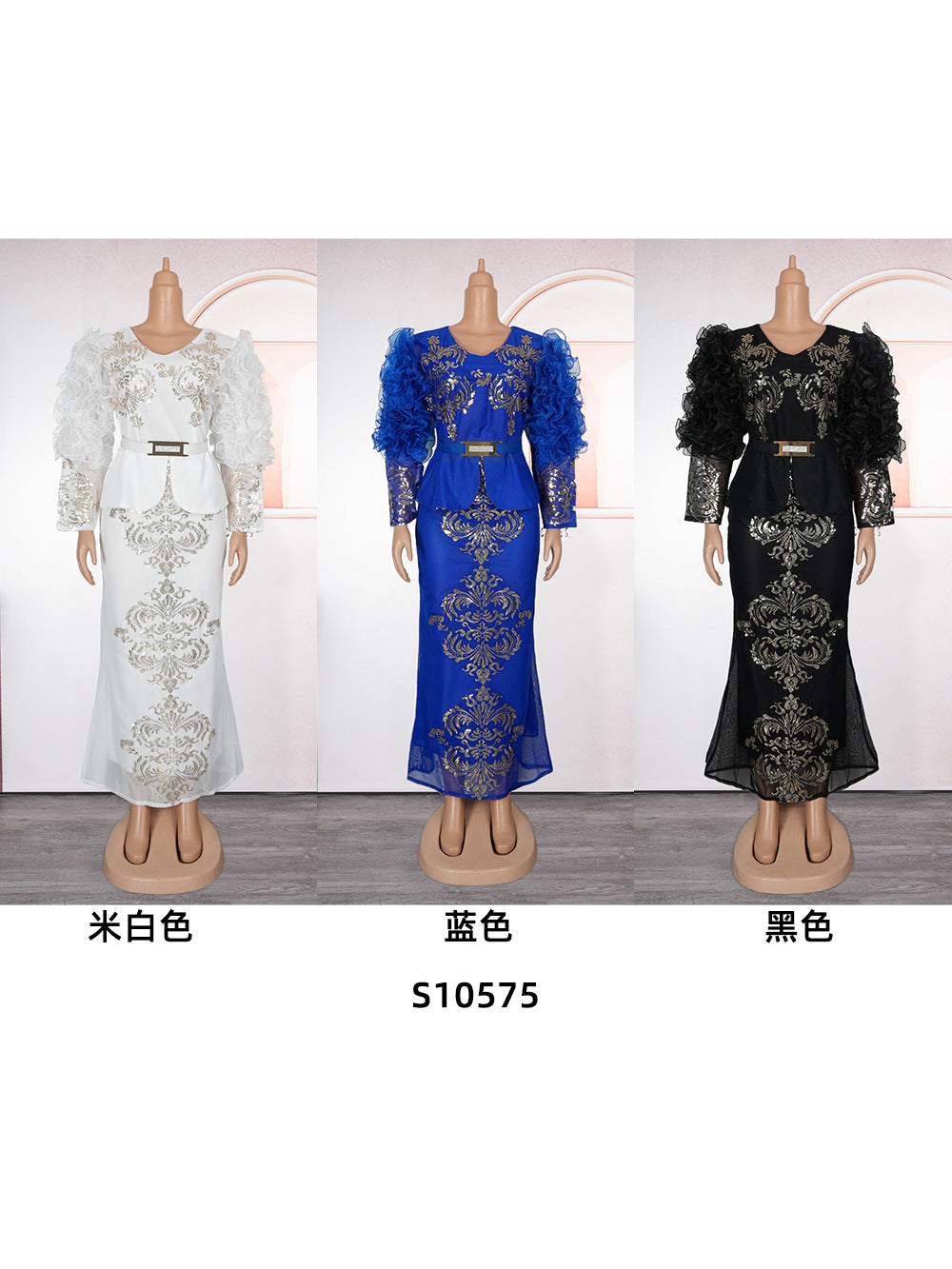 Plus Size African Women Beaded beaded v-neck dress 7