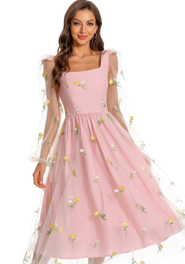 Women French retro long sleeve dress