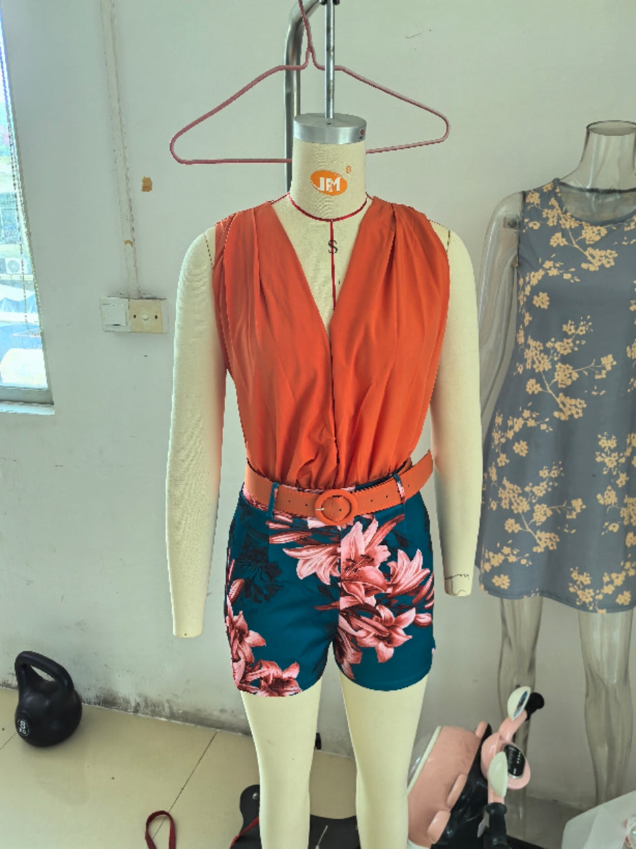 Women Sleeveless Printed Top and Shorts Two-piece Set 9