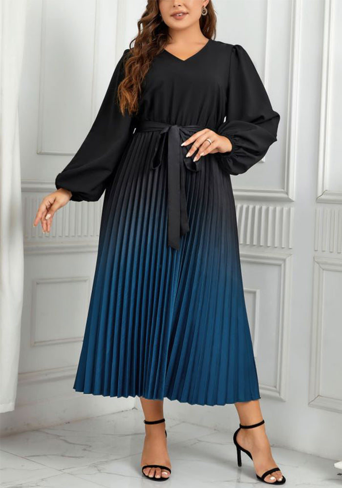 Plus size Women V-neck lace-up loose pleated dress