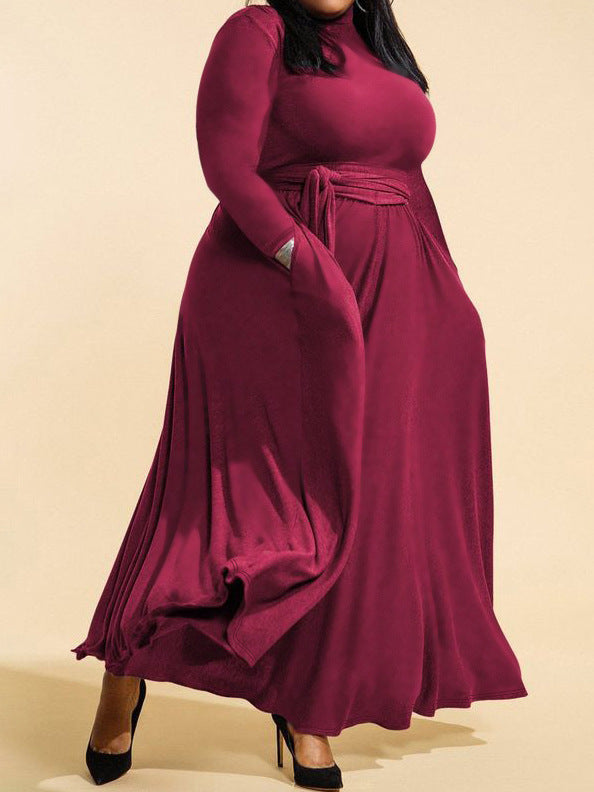 Plus size Women high neck long sleeve dress 6