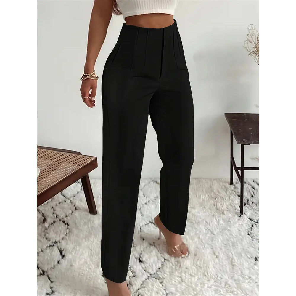 Women's Summer Pleated Casual High-Waist Solid Color Slim Pants