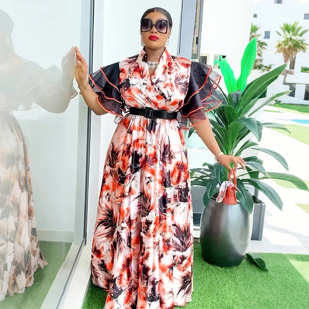 Plus Size African Women Printed Dress Puff Sleeve Long Dress 3