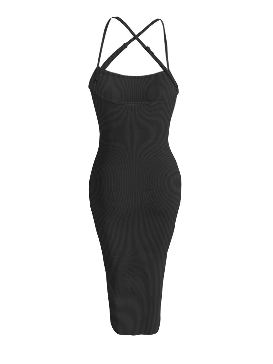 Women's Solid Color Strap Slim Long Bodycon Dress 4