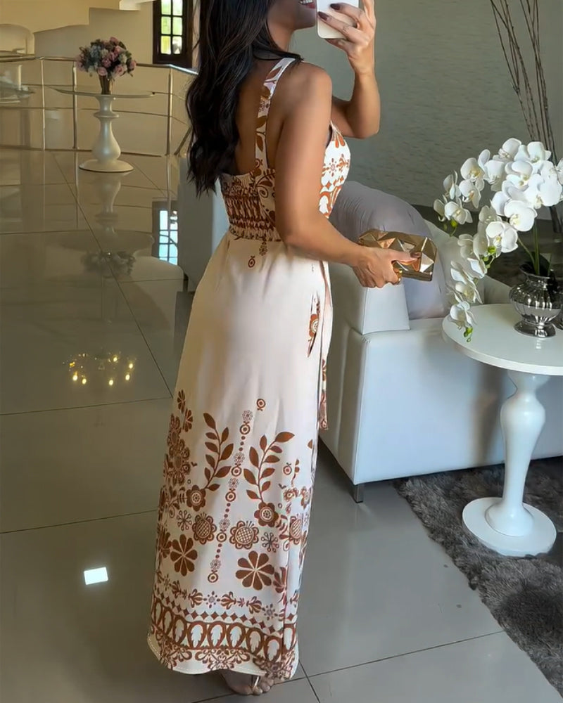 Women Square Neck Print Holidays Maxi Dress 3