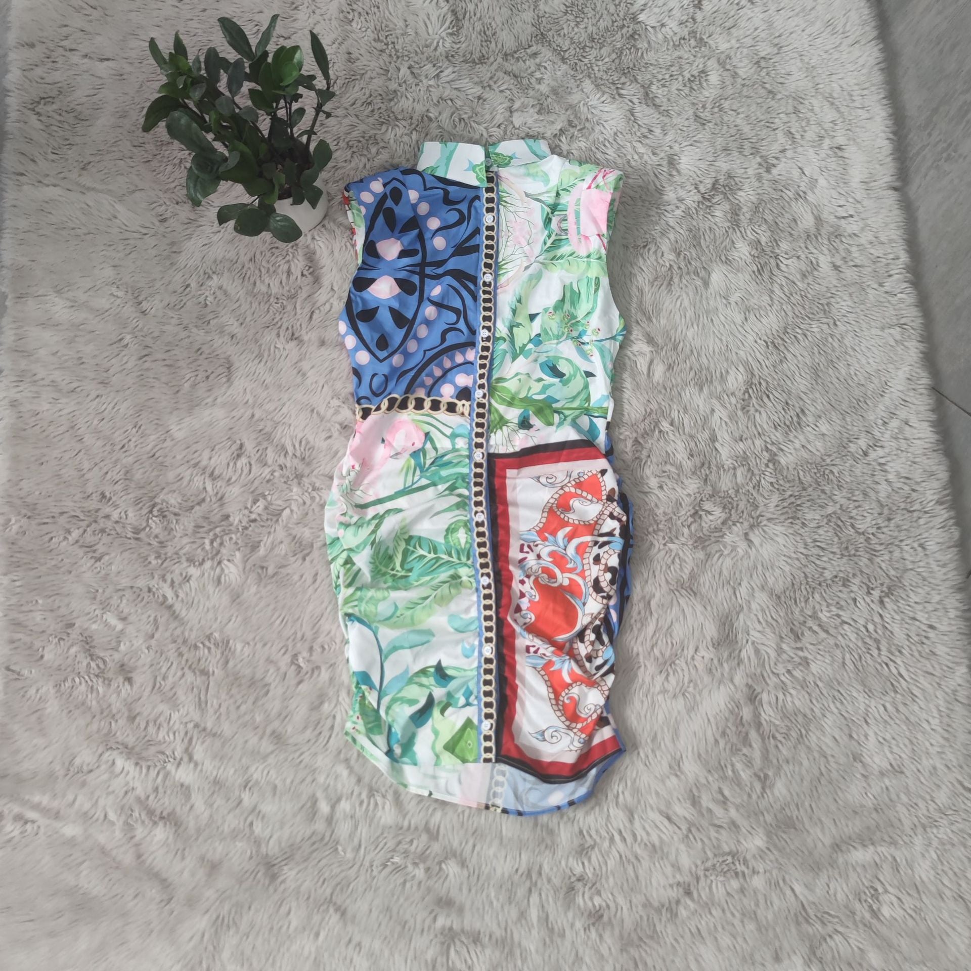 Women Casual Sleeveless Pleated Printed Dress 11