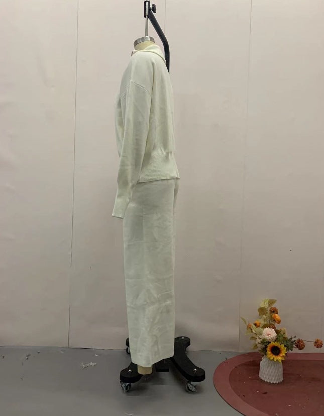 Women Fall Solid Crop Top And Pant Two-piece Set 12