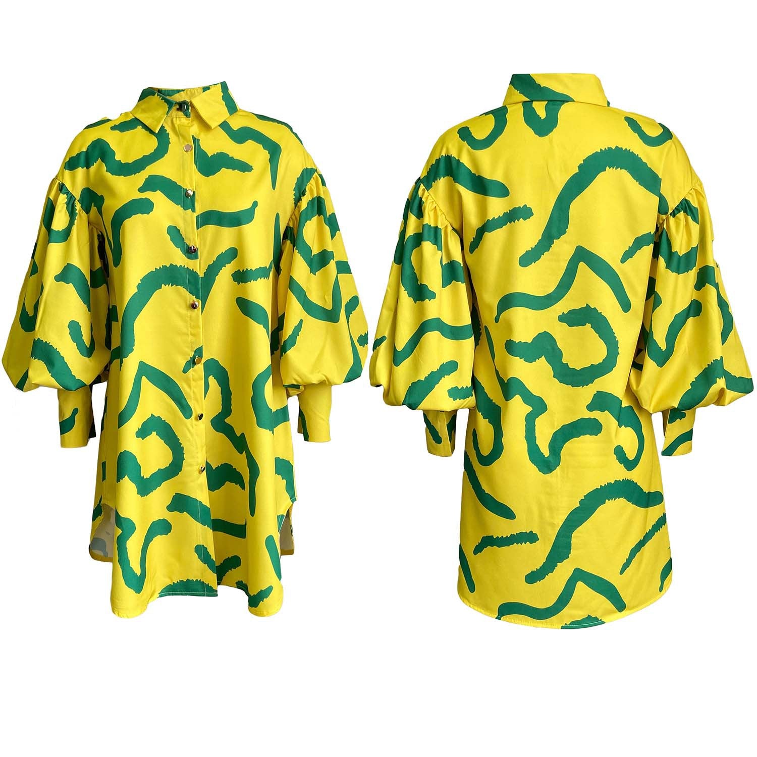 Women's Chic Loose Printed Fashion Shirt Dress 16