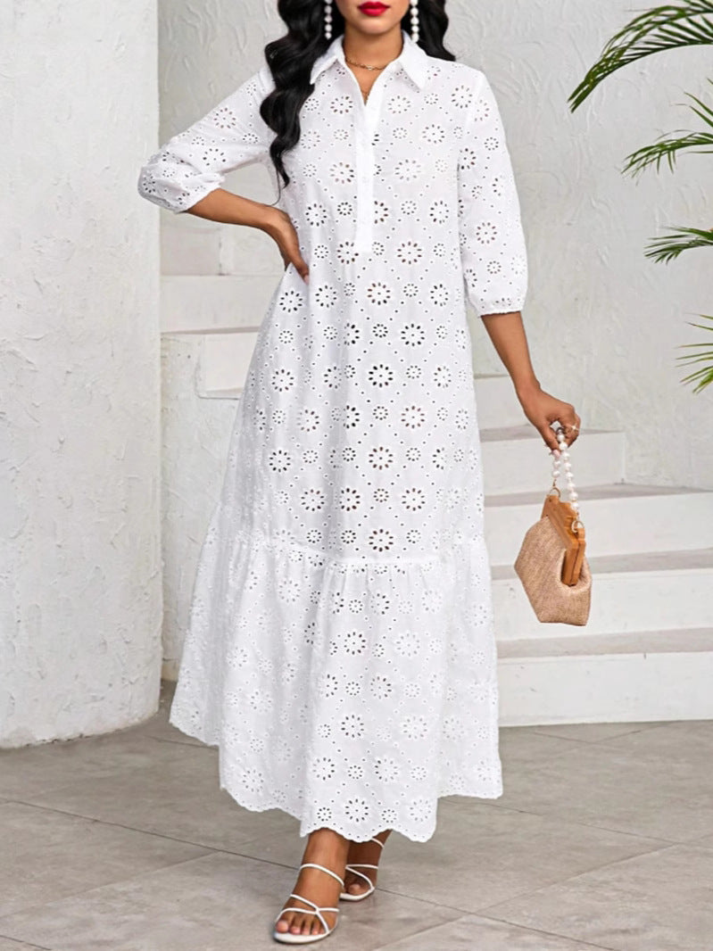 Women Fall Solid Cutout Casual Dress 4