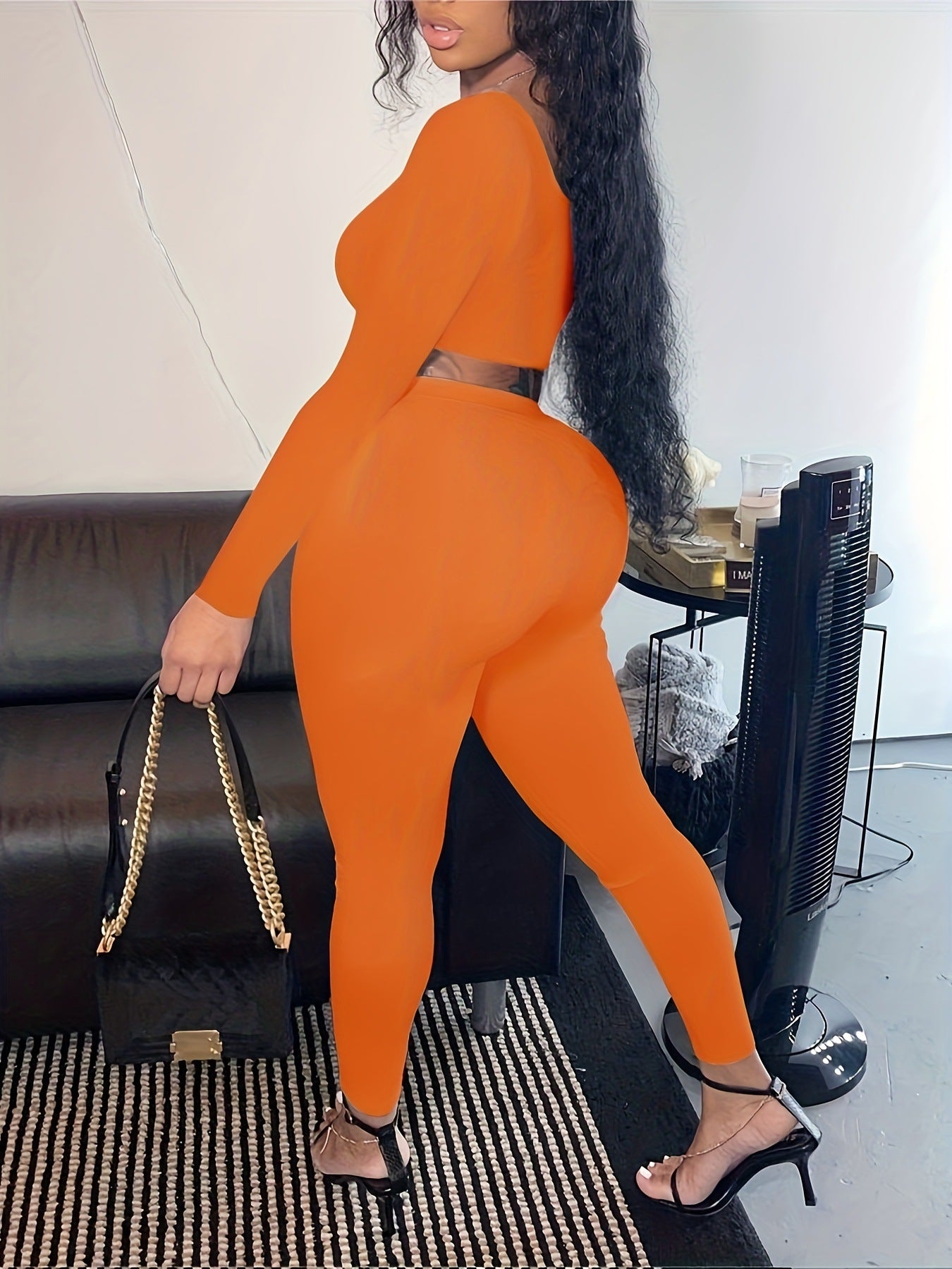 Women's Casual U-Neck Long Sleeve Two Piece Pants Set 3