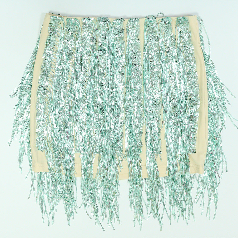 Strapless Top with Bodycon Skirt Fashion Fringe Two-Piece Women's Set 14