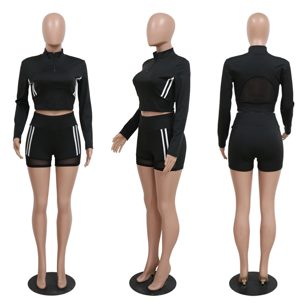 Casual Long Sleeve Top & Stylish Butt Lift Shorts Casual Set 8