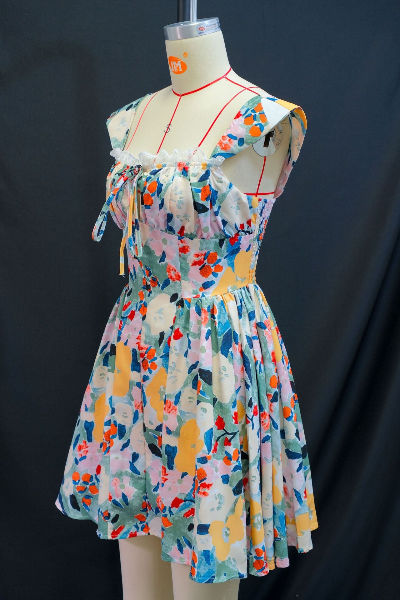 Women's Summer Lace Printed Strap Pleated Short Dress 6