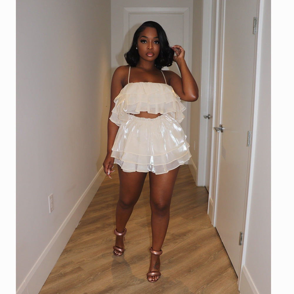 Women Solid Suspenders Top and Hakama Set 3