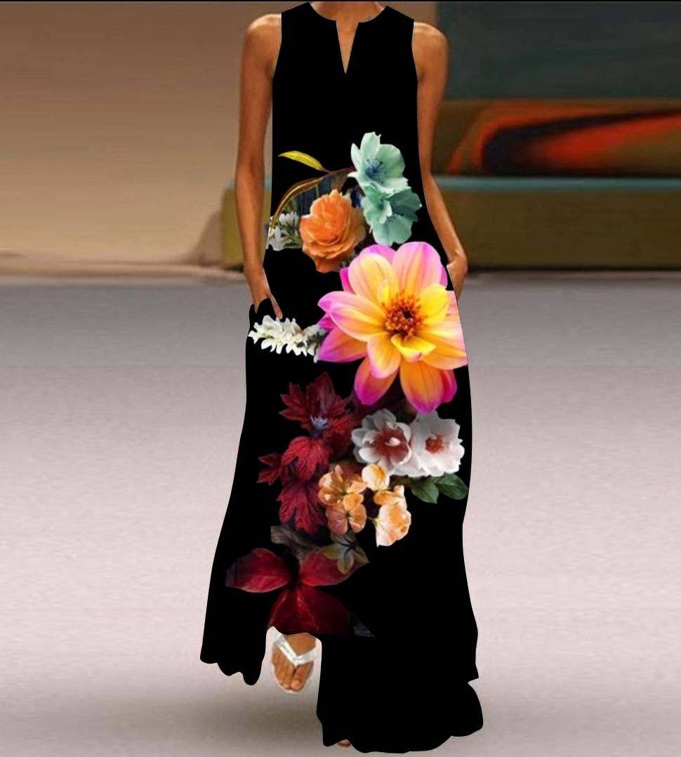 Summer women's sleeveless dress v-neck printed face dress 12