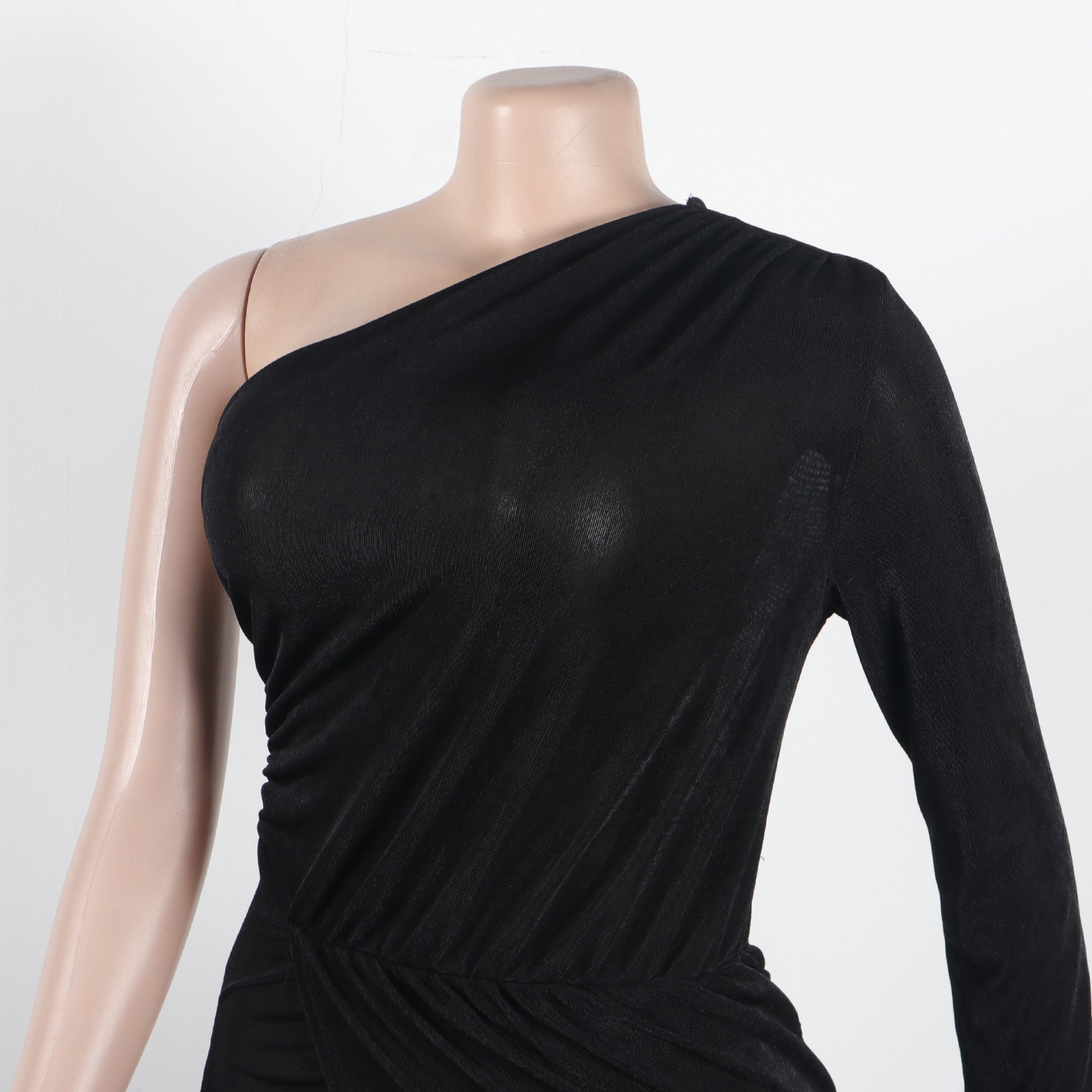 Women Sexy Solid Slit One Shoulder Dress 15