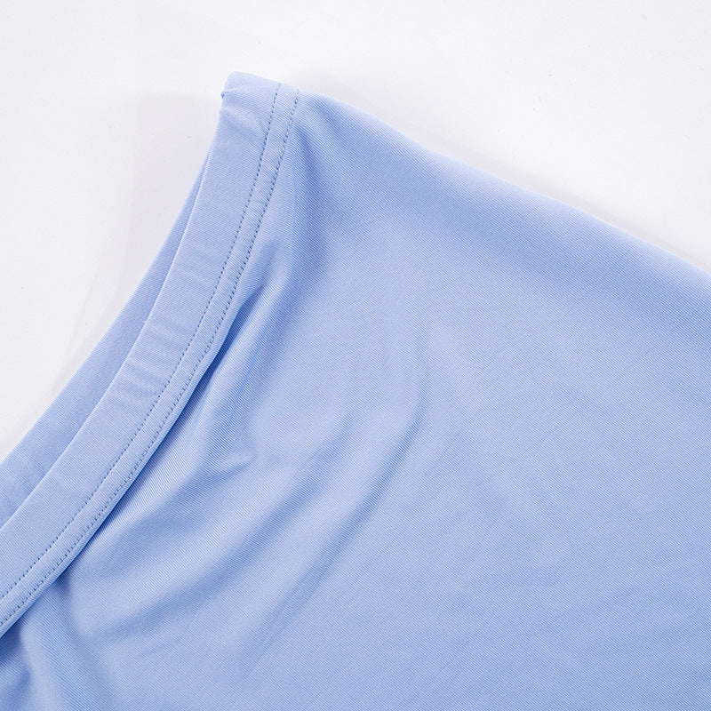 Women's Spring Solid Short Sleeve Crop Two Piece Skirt Set 34