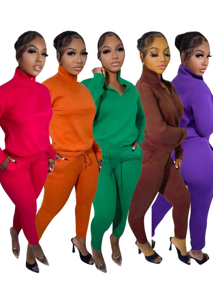 Women Winter Casual Zipper Sports Top and Pant Two Piece Set