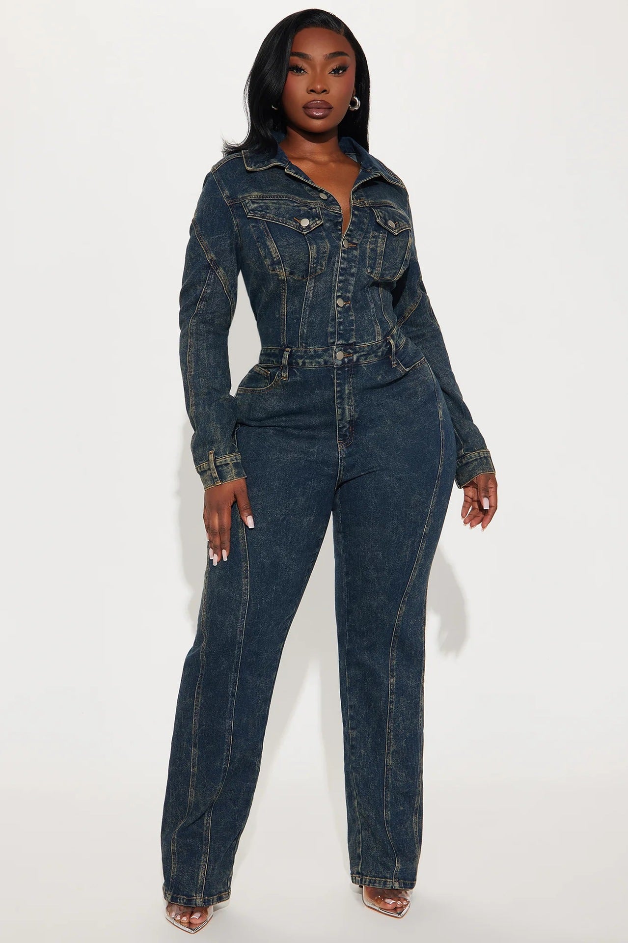 Women’s Casual Long-Sleeve Denim Jumpsuit 3