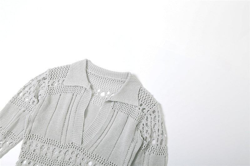 Women Fall Knitting Cutout Ripped Sexy V-Neck Bodycon Dress 12