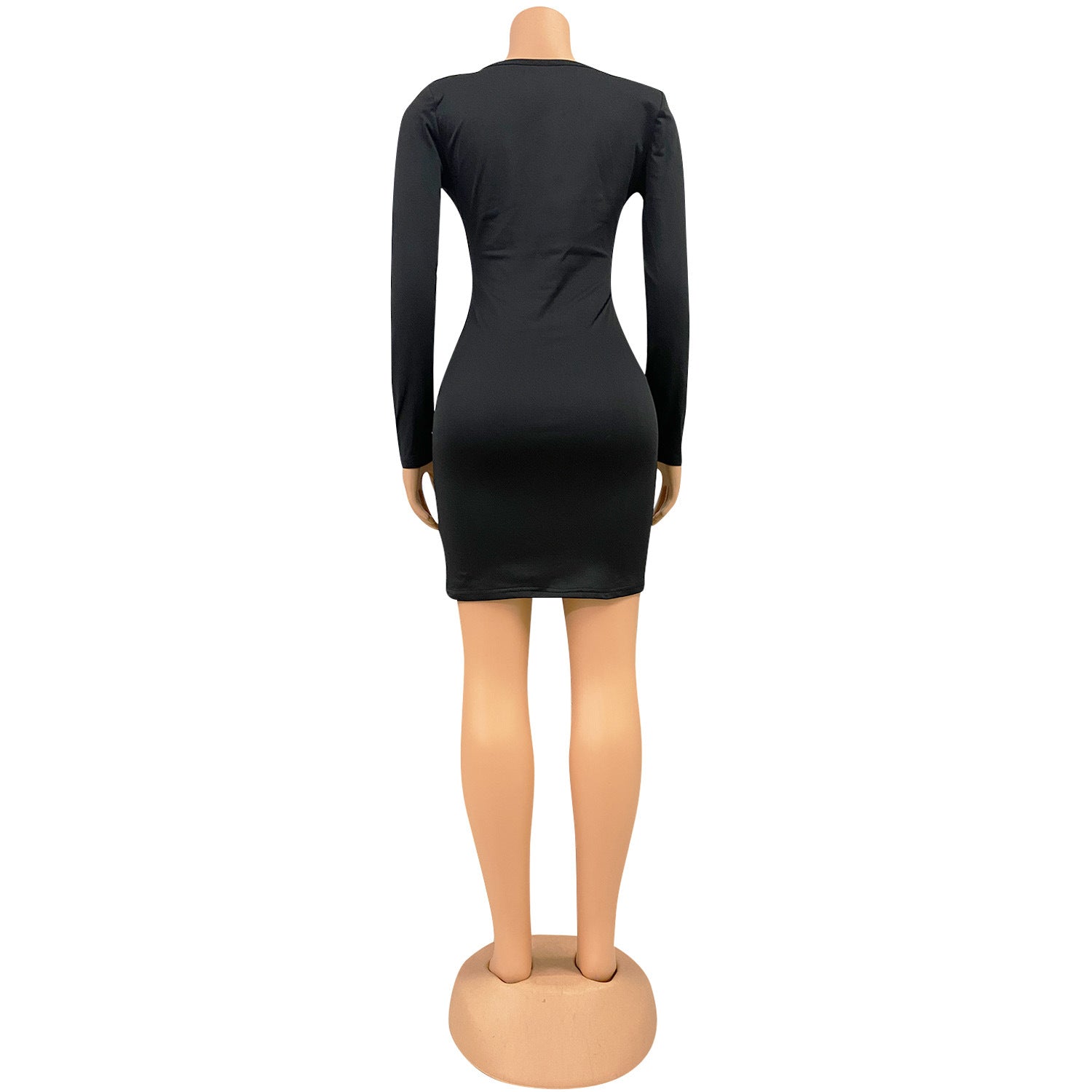 Women Sexy V Neck Long Sleeve Solid Dress 14