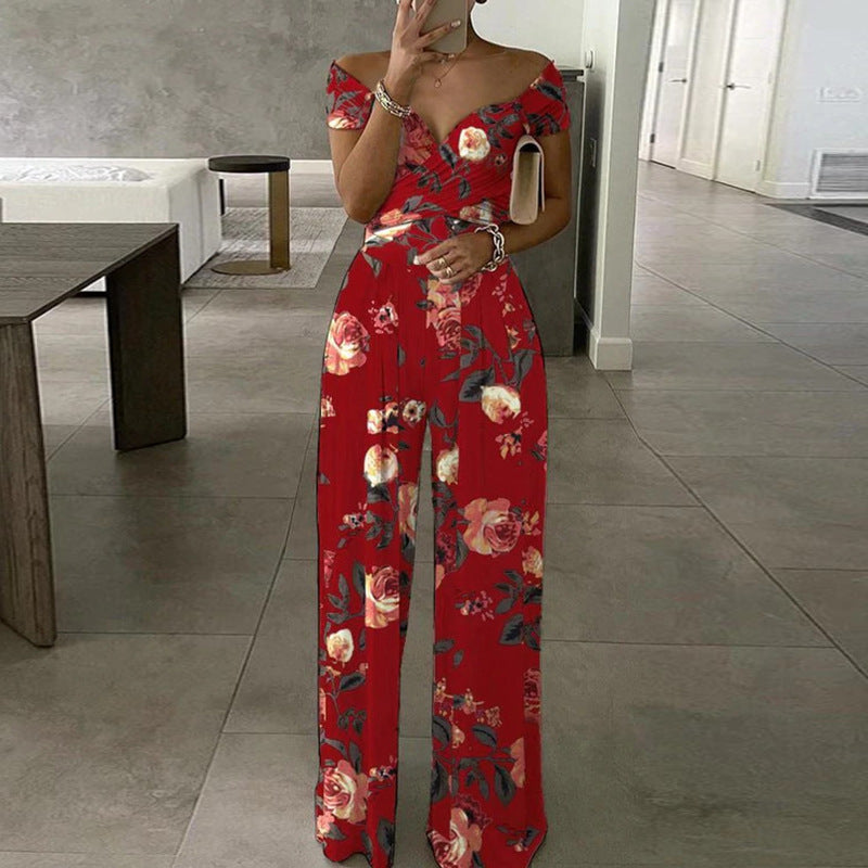Summer Women's Fashion Chic Trendy Printed Wide Leg Jumpsuit 4