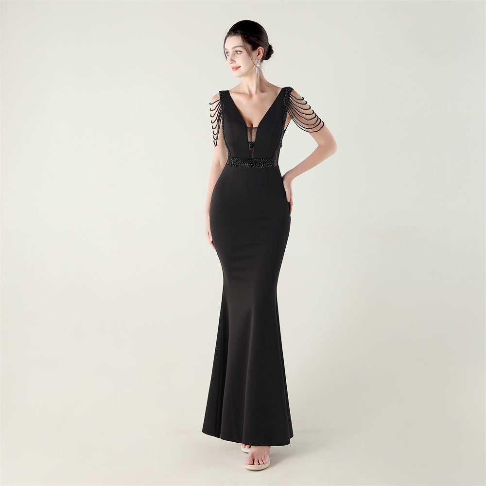 Deep V-Neck Beaded Slim Fit Formal Parties Weddings Evening Dress 5