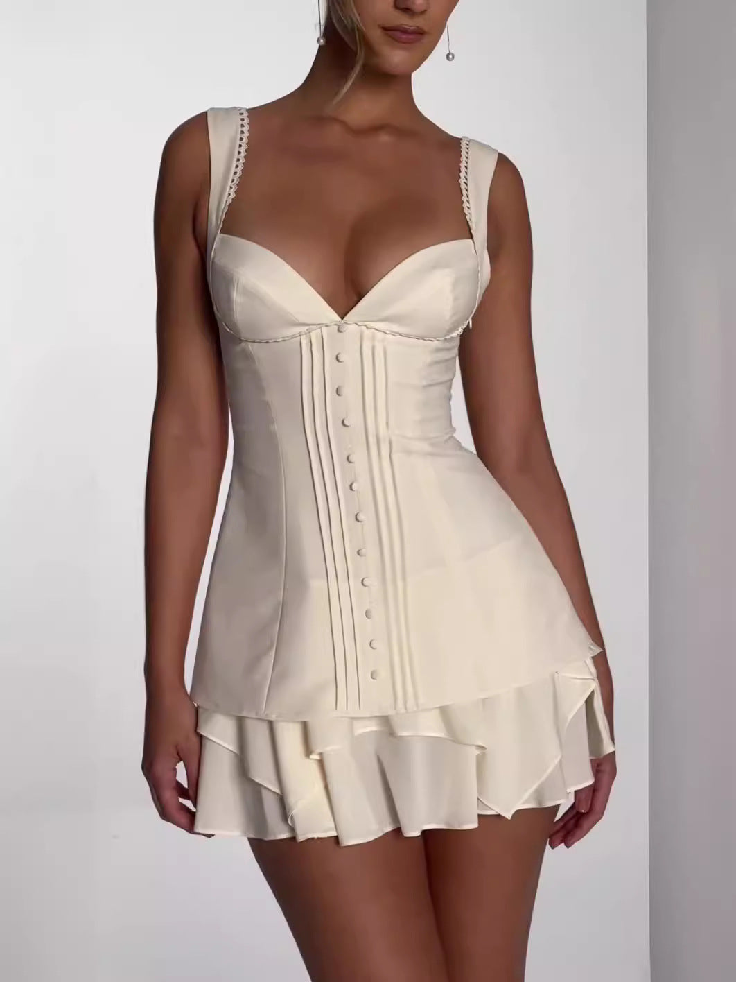 Sexy Low Back Slim Waists Lace-Up Strap Slim Waist Mini Dress 7