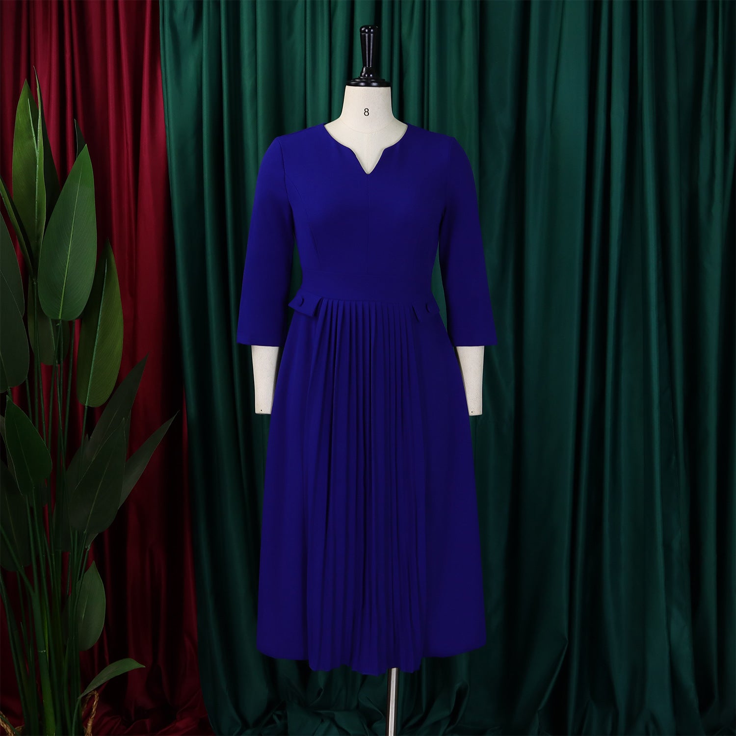 Plus Size African Women Autumn Elegant Solid Pleated Dress 16