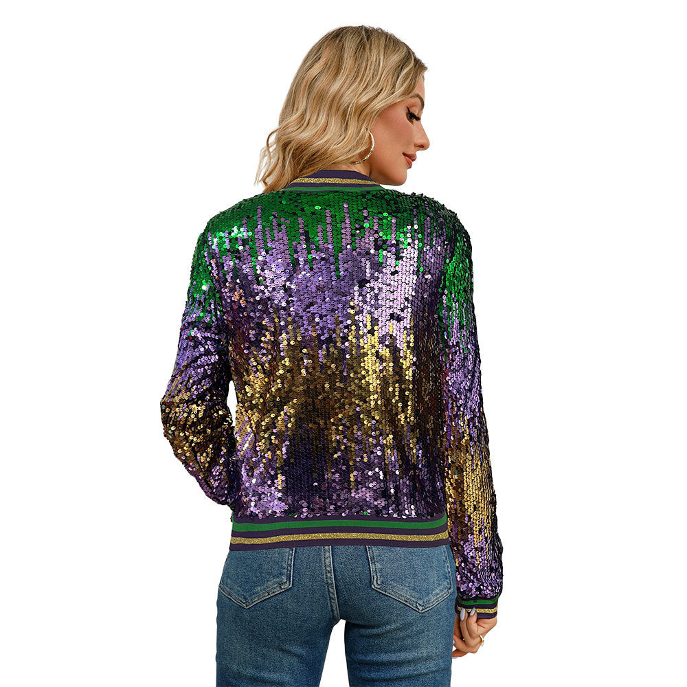 Spring Autumn Women's Long Sleeve Sequined Jacket 7