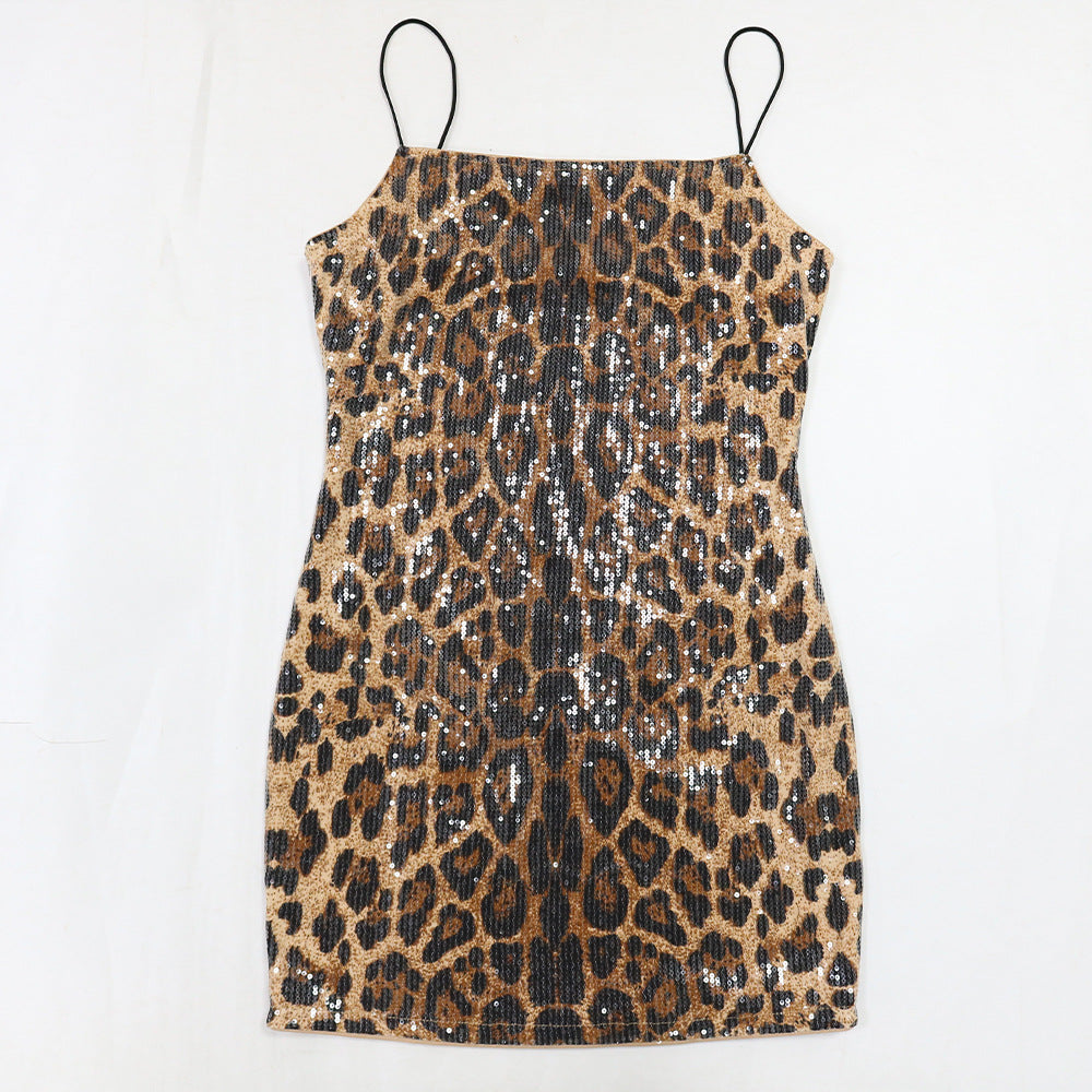 Women sequin suspender leopard print Bodycon Dress 8
