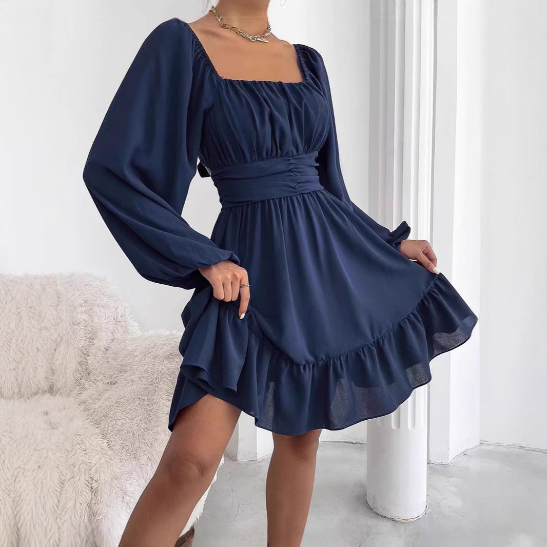 Women's Sexy Fashion Solid Color Lace-Up Bell Bottom Sleeve Ruffle Jumpsuit 6