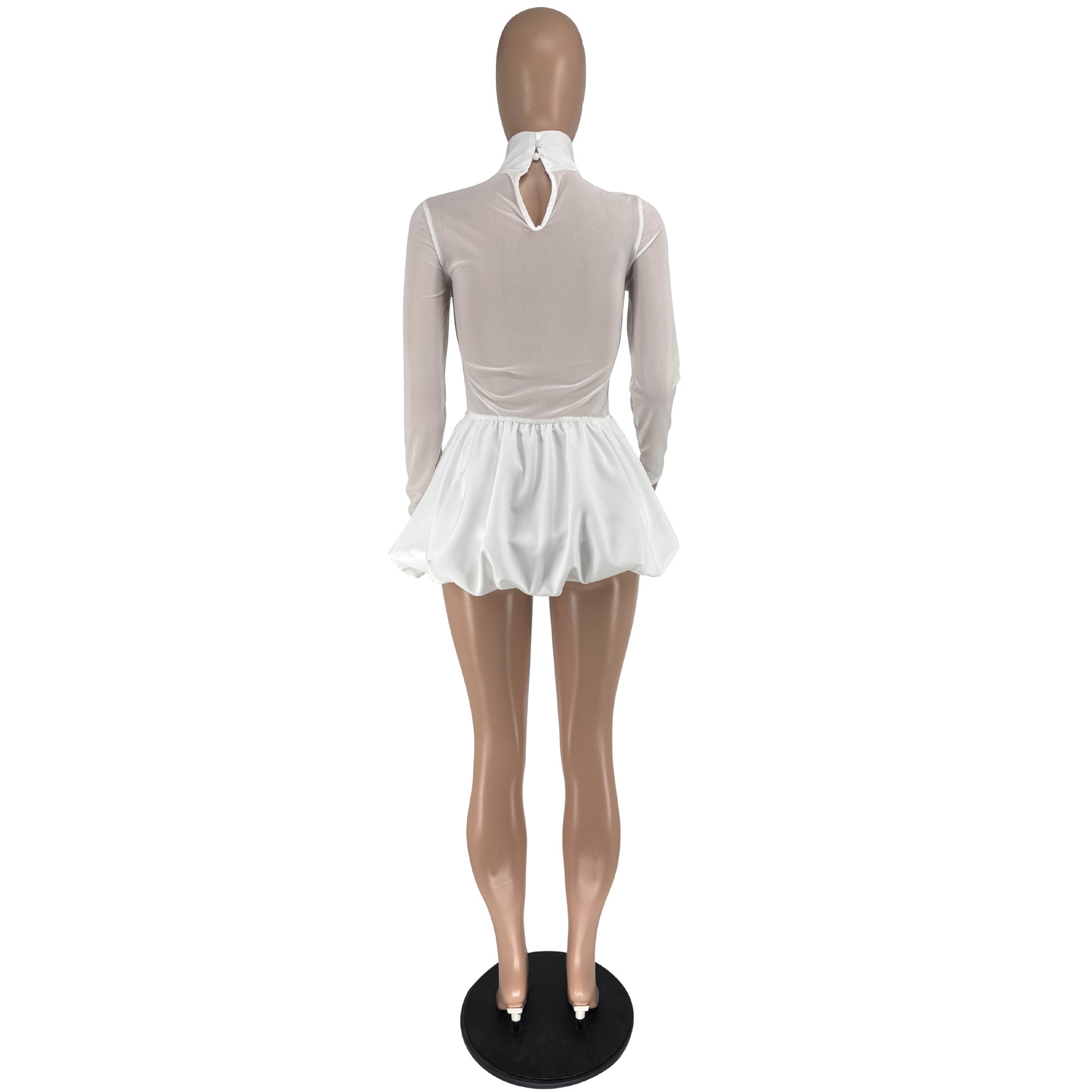 Women summer elegant bubble long sleeve mesh dress 10