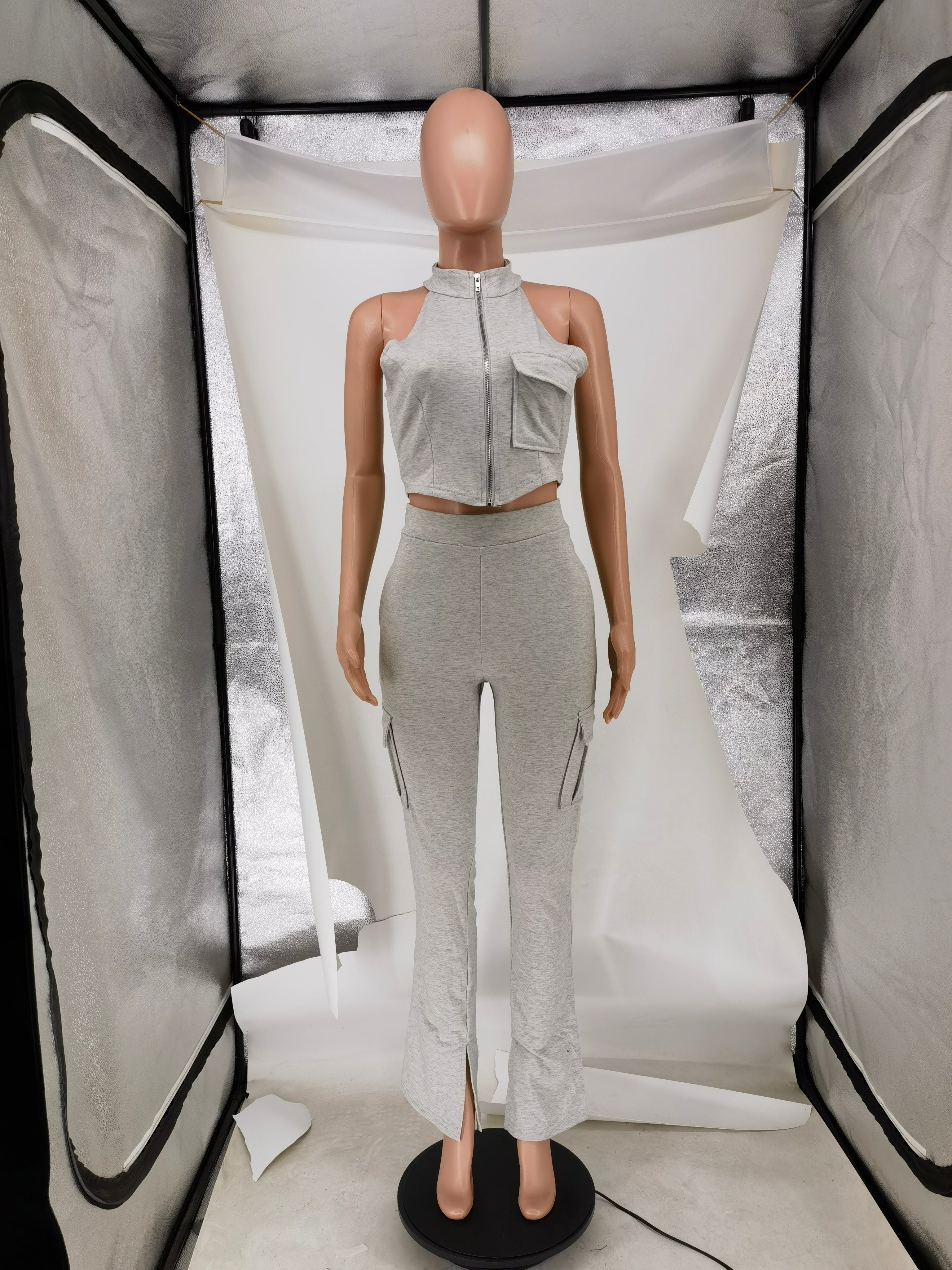 Women's Casual Sports Tight Fitting Zipper Top Butt Lift Pants Two Piece Set 10