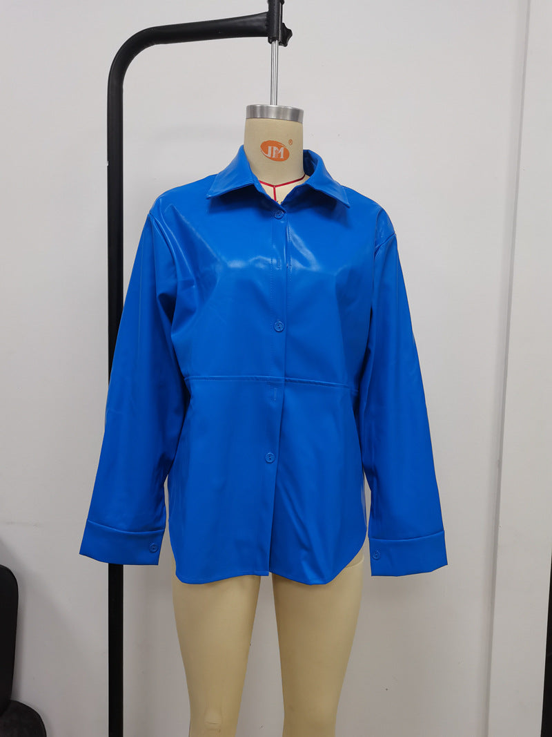 Autumn And Winter Fashionable Long Sleeve Women's Pu Shirt Women's Leather Jacket 13