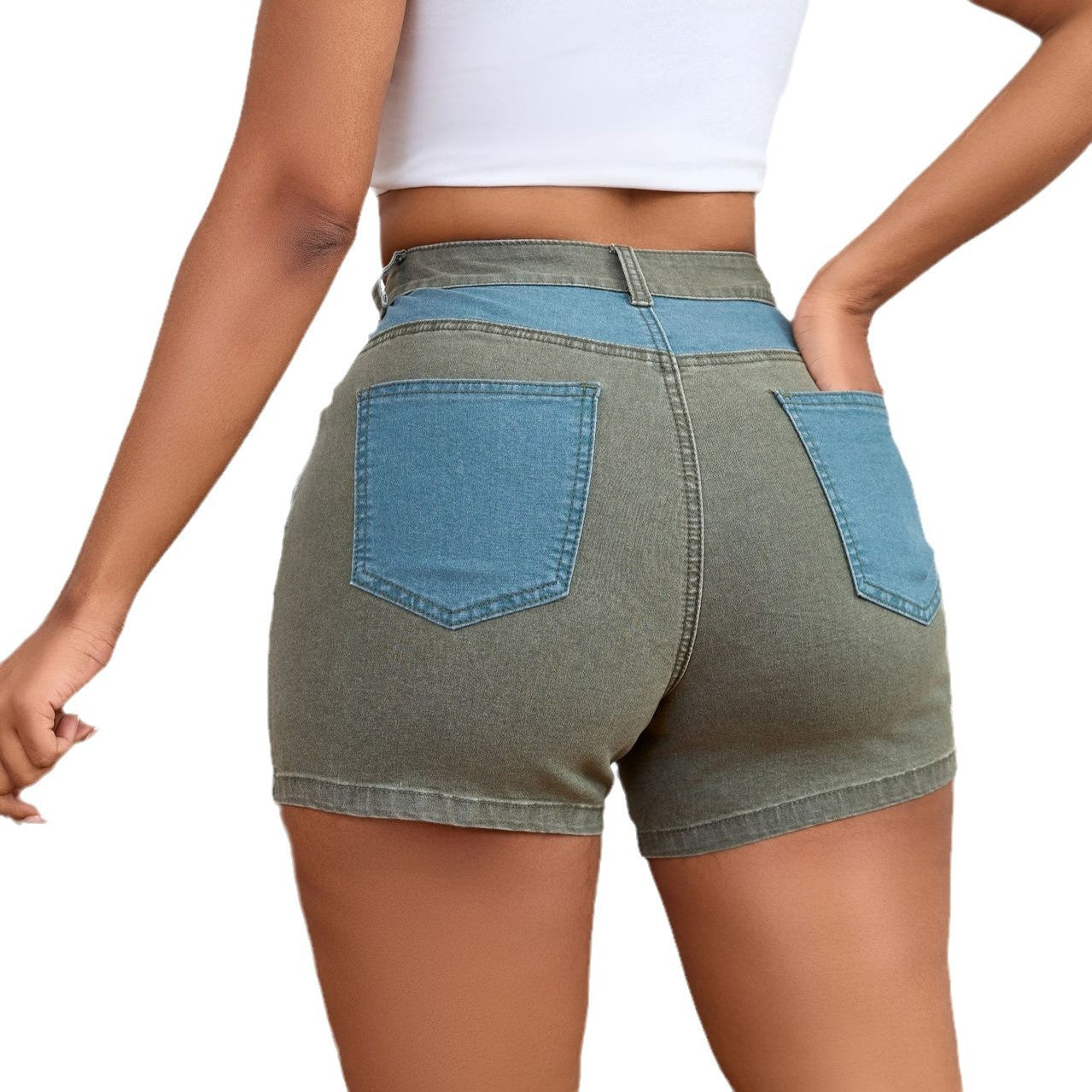 Women Stretchy Washed Patchwork Denim Shorts 6