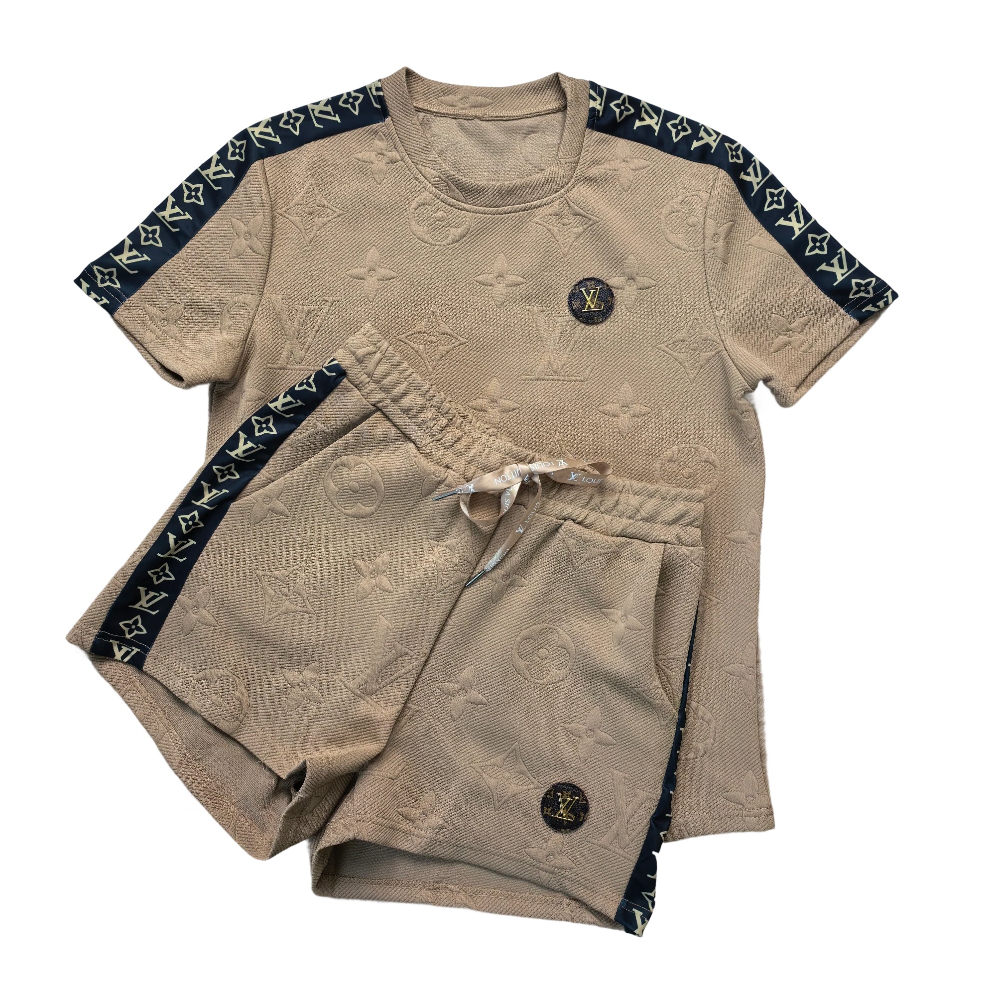 Women Jacquard Short Sleeve Top and Shorts Sports Two Piece Set 25