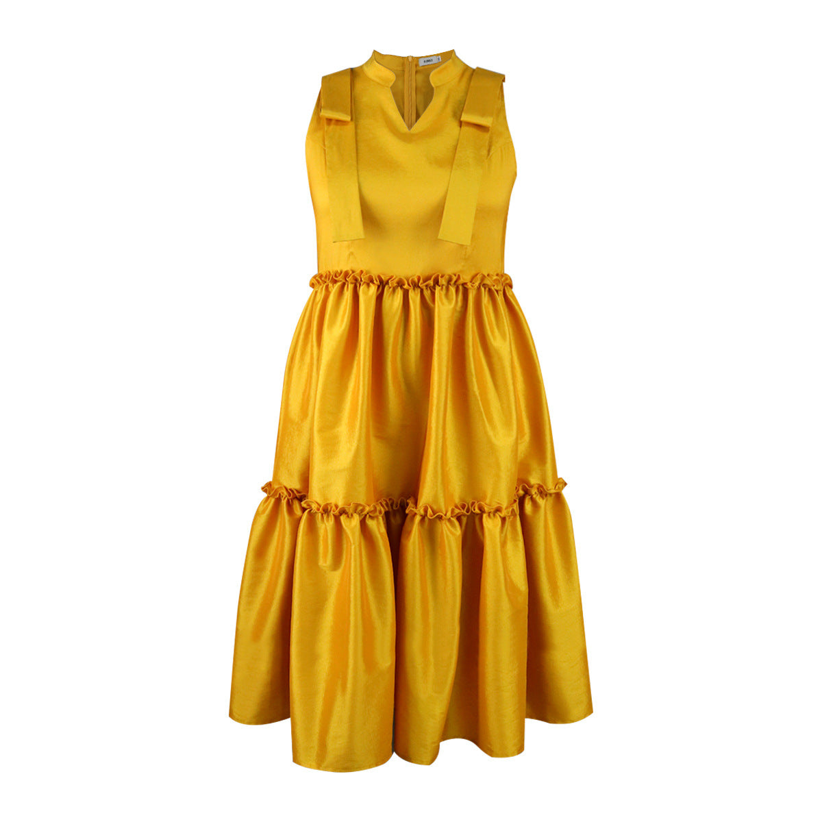 Women Spring Half Open Collar Sleeveless Pleated Dress 6