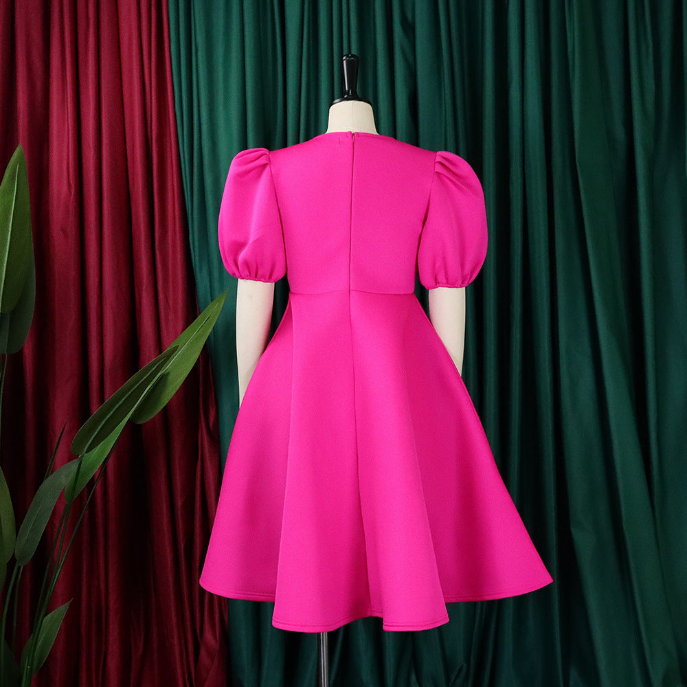Women Round Neck Puff Sleeve Dress 44