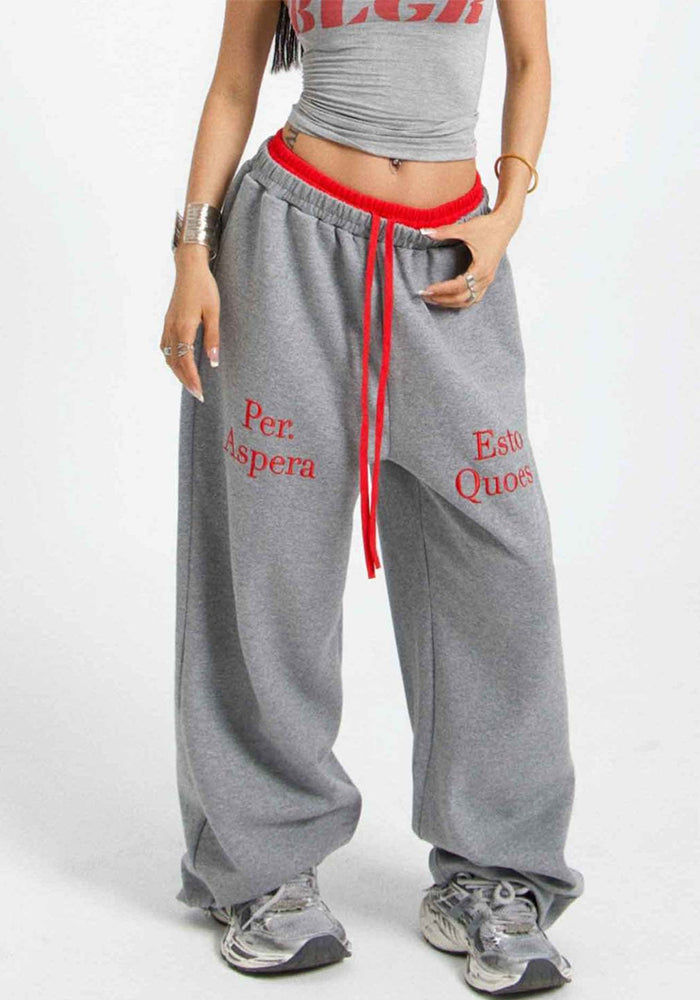 Color Contrast Patchwork Waist Loose Straight Casual Pants