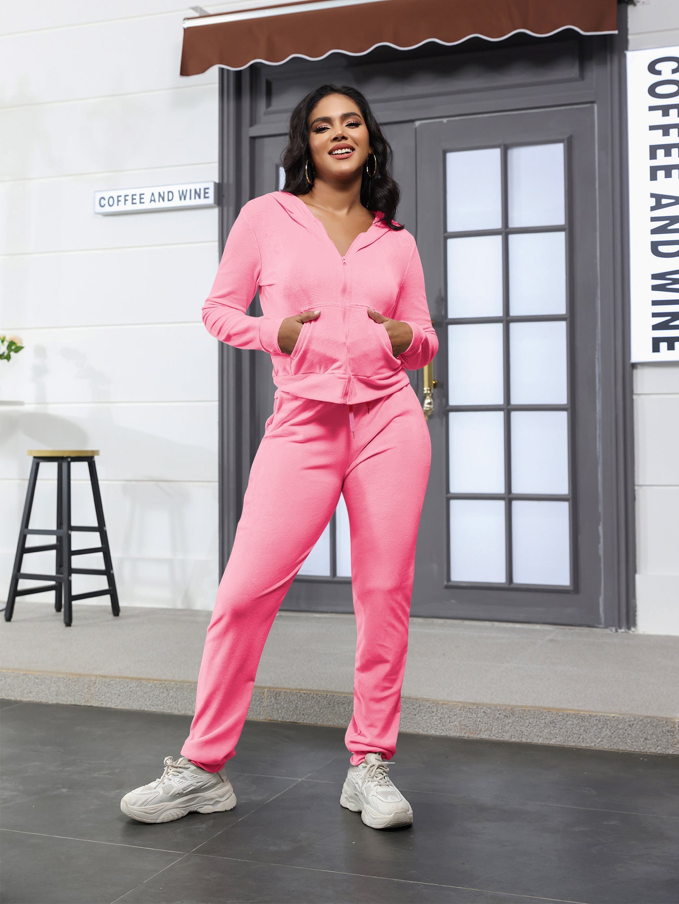 Women's Fashion Casual Velvet Hooded Women's Two-Piece Tracksuits 7