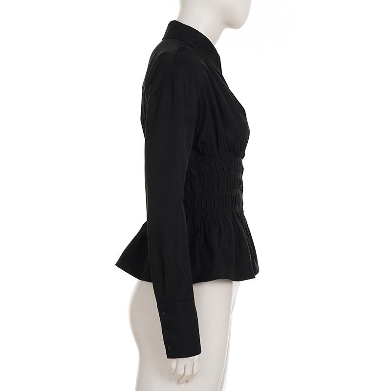 Women Pleated Casual Solid V-Neck Shirt 8