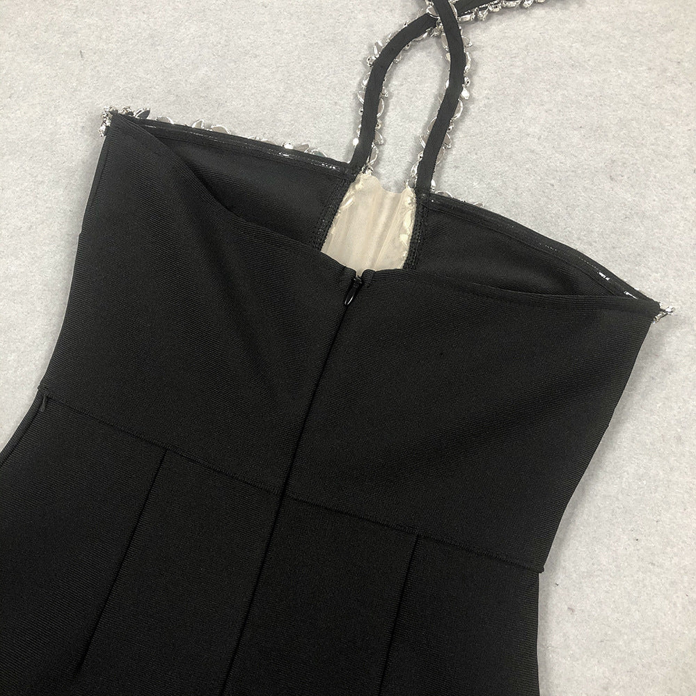 Women Sexy Diamond Halter Neck Slit Bandage Dress 9